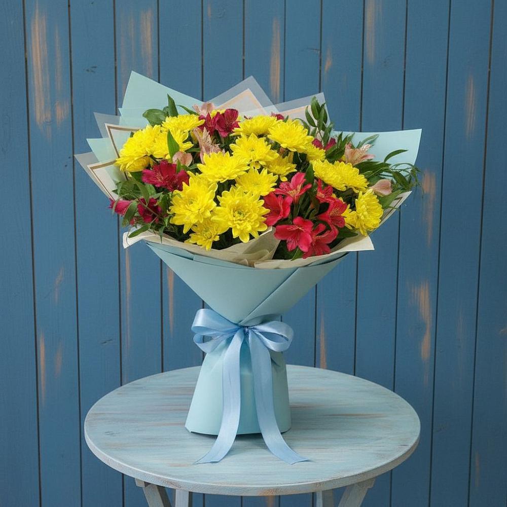 Букет цветов из: Альстромерии и Хризантемы в Нижнее Мячково