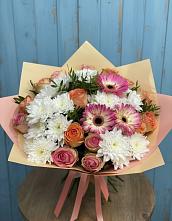 Букет цветов из:  Розы, Герберы и Хризантемы в Нижнее Мячково