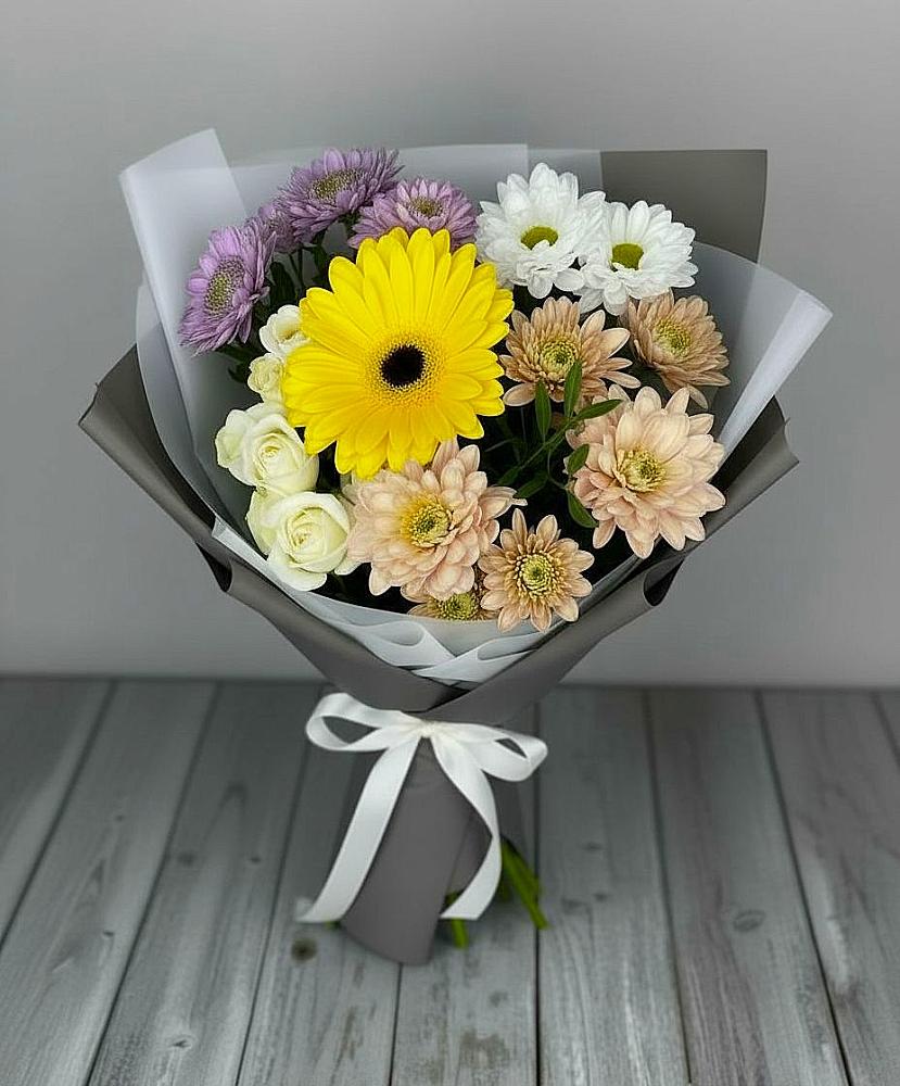 Букет цветов из: Розы, Герберы и Хризантемы в Нижнее Мячково