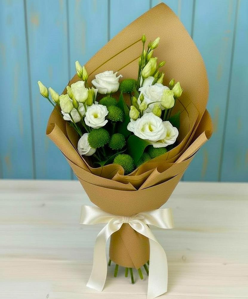 Букет цветов из: Хризантемы и Лизиантусы в Нижнее Мячково