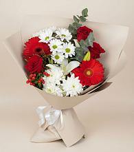 Букет цветов из:  Розы, Хризантемы, Герберы и Лилии в Нижнее Мячково