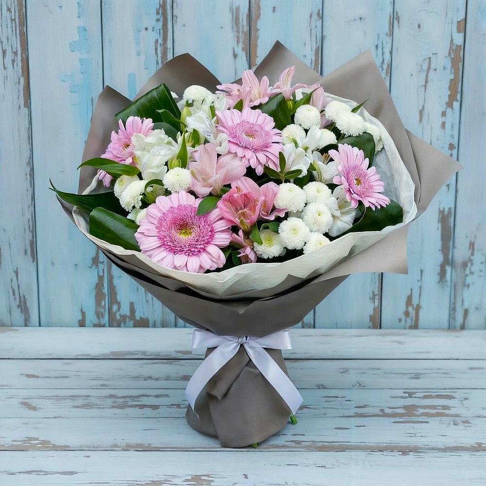 Букет цветов из: Герберы, Альстромерии и Хризантемы в Нижнее Мячково